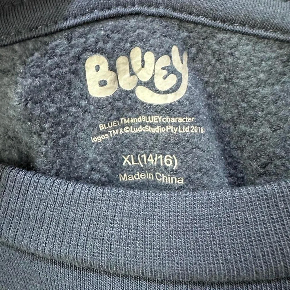 Bluey & Bingo Best Day Ever Denim Patch Graphic Sweatshirt Navy Kids Size XL